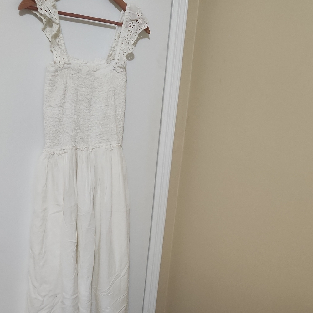 NATURAL LIFE Cream Smocked Dress with Textured Bodice